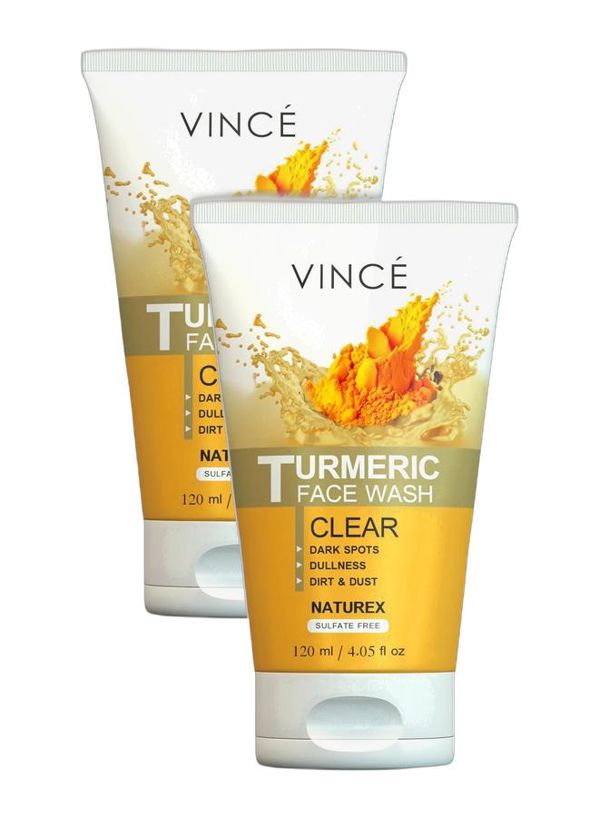 Turmeric Face Wash - Pack of 2 – Detoxifies Pores and Removes Dirt and Impurities – Purifies Skin, Reduces Dark Spots and Dullness – Brightens and Refreshes Skin – Sulfate-Free, 120ml Bundle